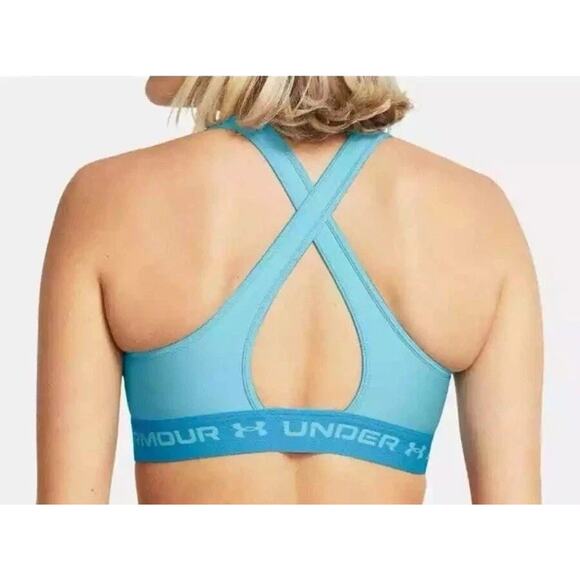 Under Armour Women's Crossback Mid Sports Bra in Sky Blue/Capri XS NEW - Picture 4 of 6